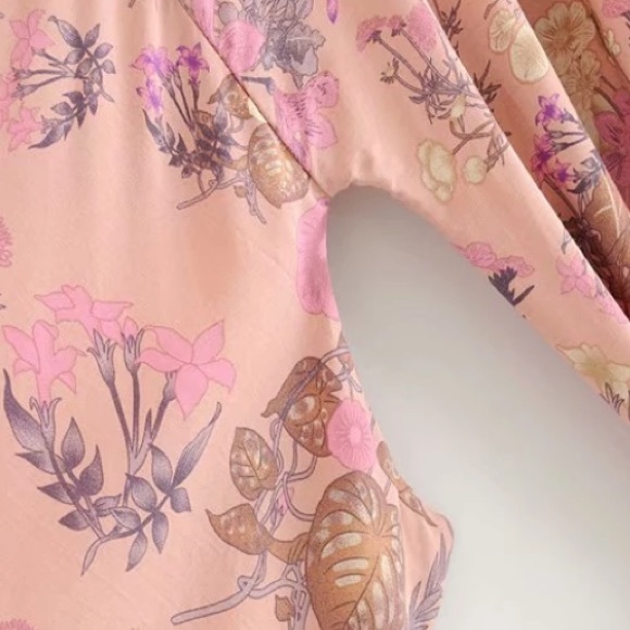 Pink Festival Bohemian Flower Floral Boho Printed Short Kimono Robe Tunic Wrap - Picture 8 of 14